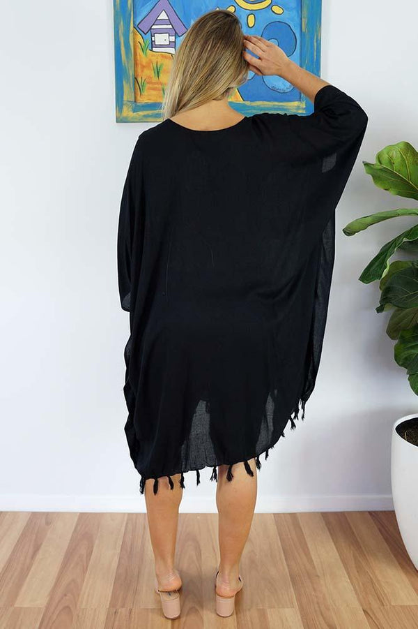 Black Maya Kaftan Top – OSFA, Effortless rayon Luxury