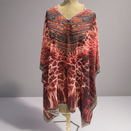 Kyra Relax Fit Bohemian Sheer Embellished  Kaftan Top One Size 10 to 26