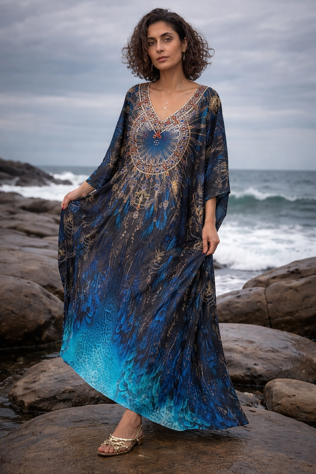 Glory Blue Maya Silk Mix Bling Kaftan.