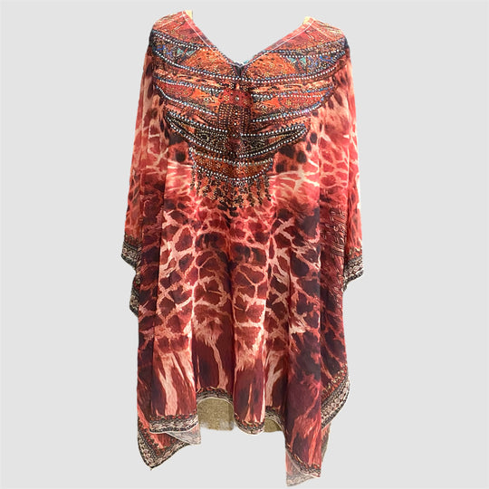 Kyra Relax Fit Bohemian Sheer Embellished  Kaftan Top One Size 10 to 26