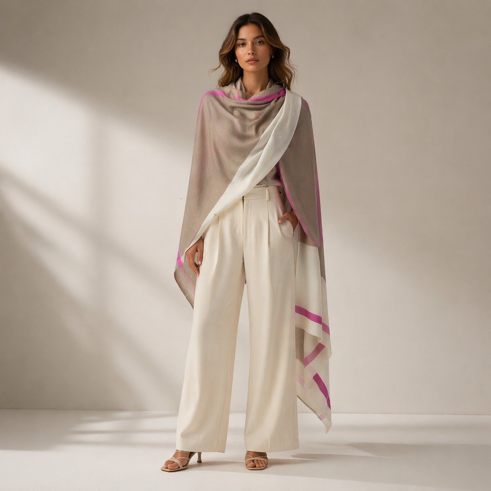 Julian Ultra fine cashmere scarf/shawl /wrap-2 Tone Ivory Taupe