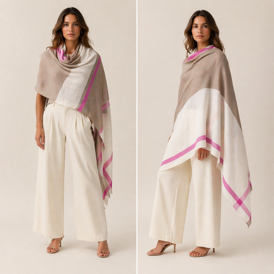 Julian Ultra fine cashmere scarf/shawl /wrap-2 Tone Ivory Taupe