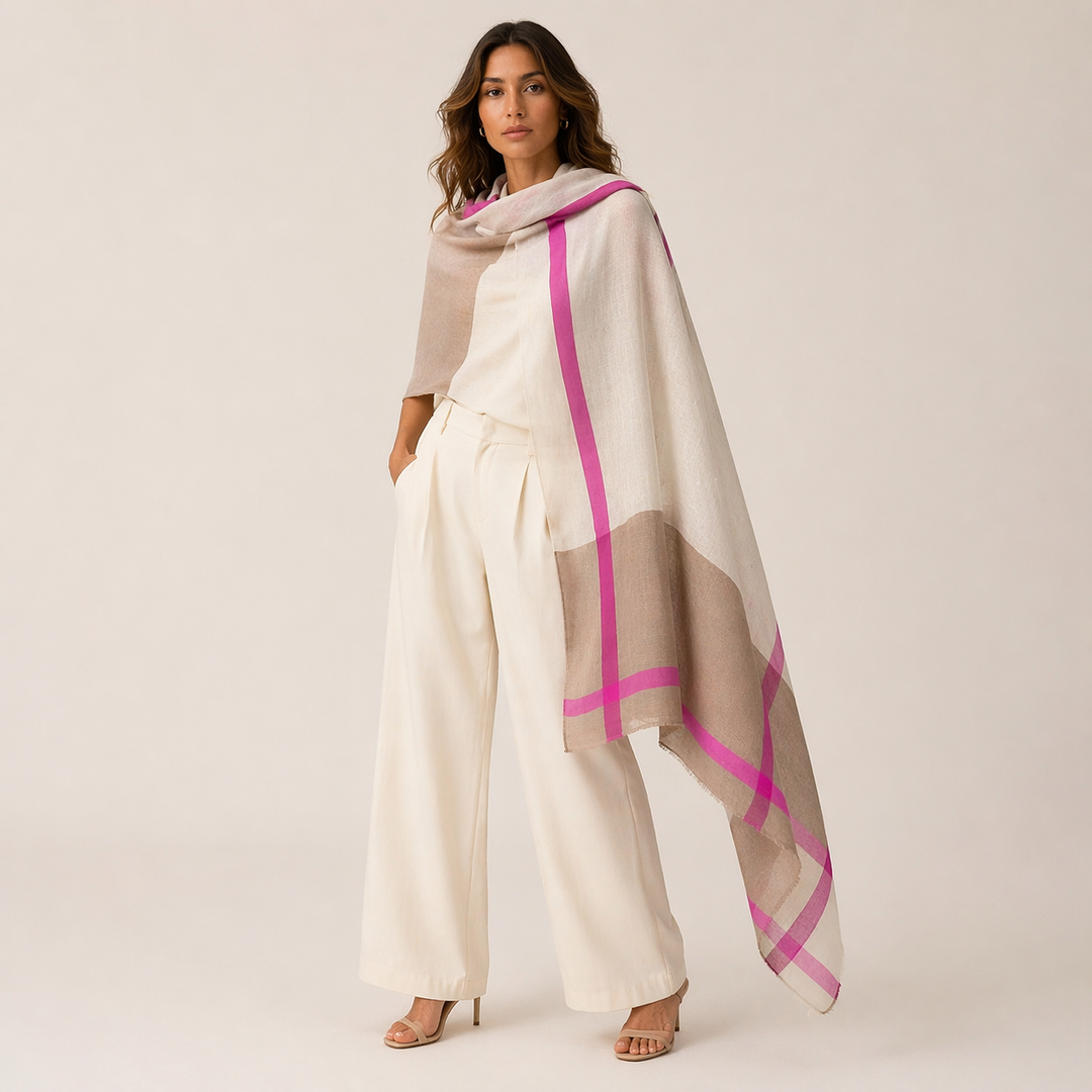Julian Ultra fine cashmere scarf/shawl /wrap-2 Tone Ivory Taupe