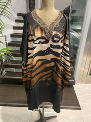 Black Maya Embellished Silk Mix kaftan Tunic Top 14-28