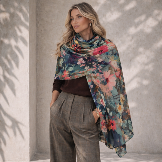 Cashmere Printed Wearable art Julian Ultralight Scarf-More Designs Available