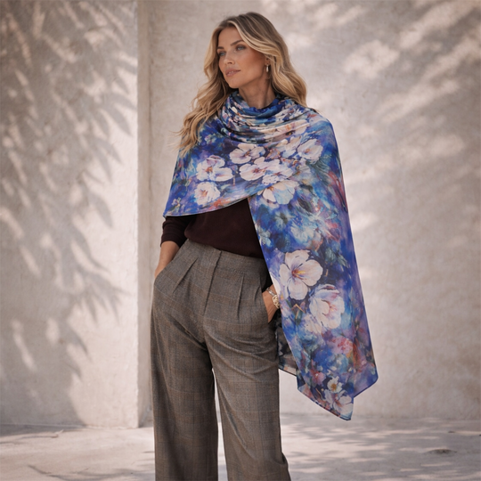 Cashmere Printed Wearable art Julian Ultralight Scarf-More Designs Available