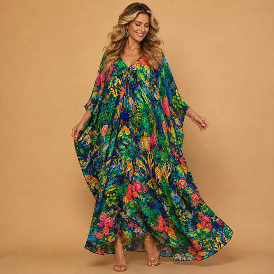 Rio’s Jenes Tropical 100% Viscose Silk Luxurious Coco Bella kaftan 12-26