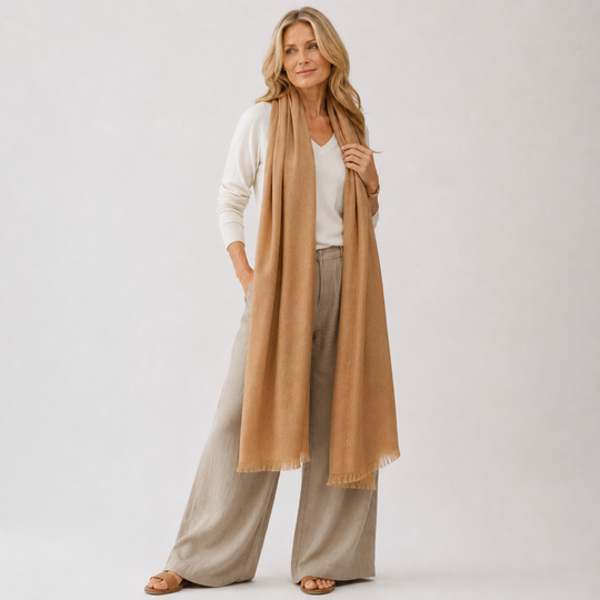 Julian 100% Cashmere Ultra fine  oversized scarf/ wrap/ shawl-Soft Camel