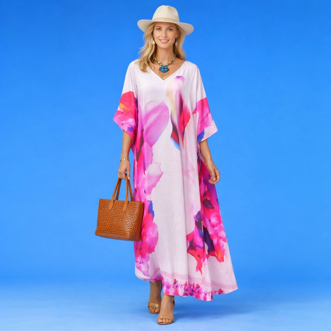 White Maya Bliss Flora Boho kaftan - Sizes Available AU 14-30