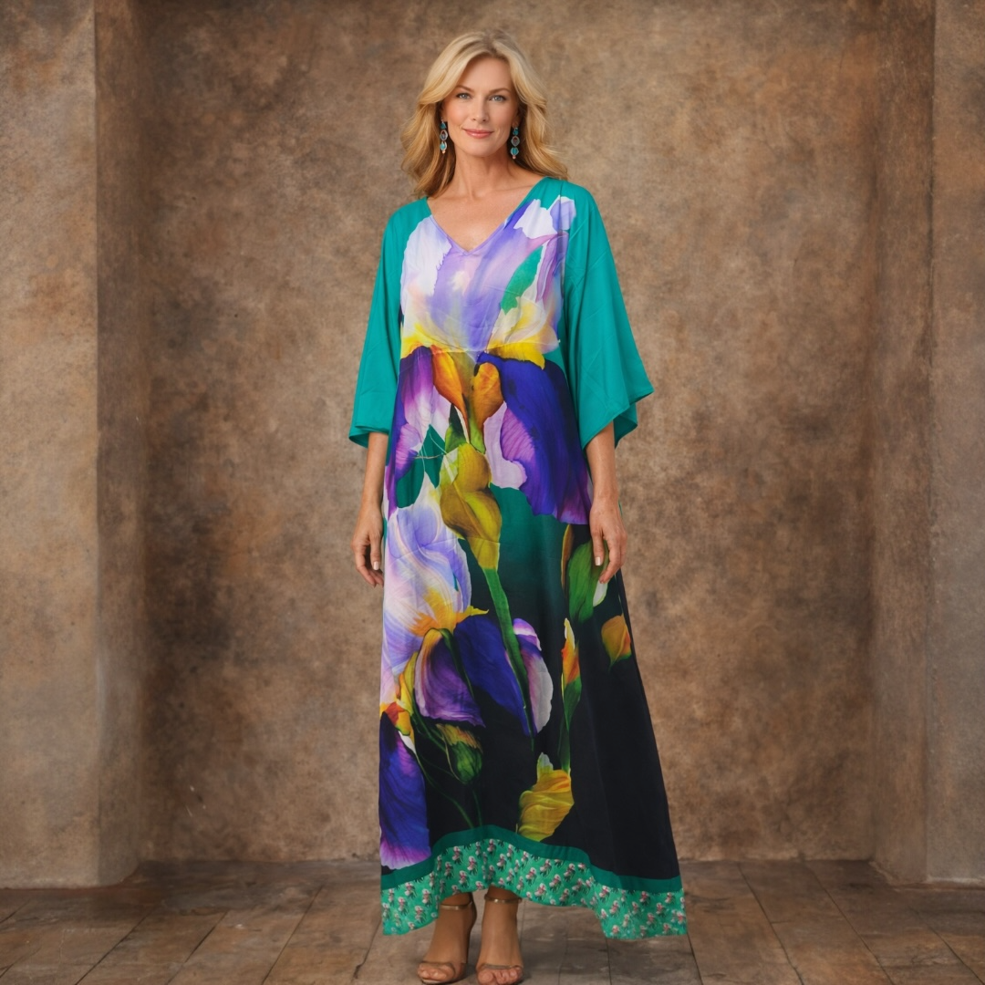 Green Maya Bliss Flora Boho kaftan - Sizes Available AU 14-30
