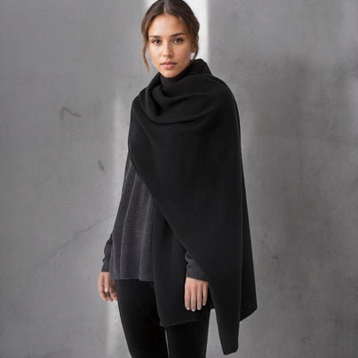 Black 100% Cashmere 2 ply knitted Julian Travel Wrap