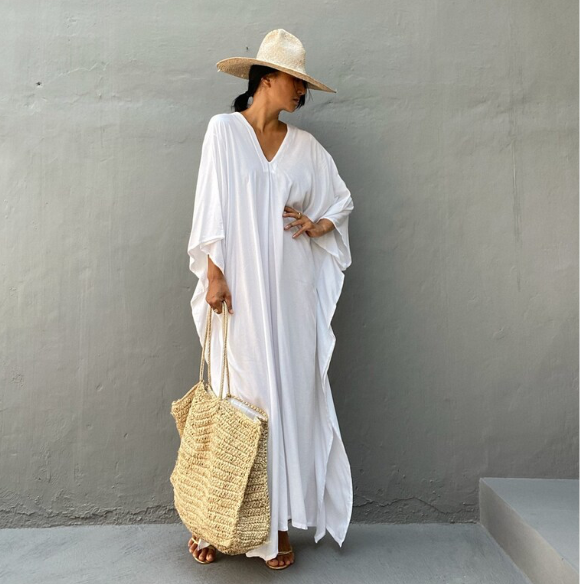 Maya White Casual Kaftan Dress -Sizes Available AU 12-30