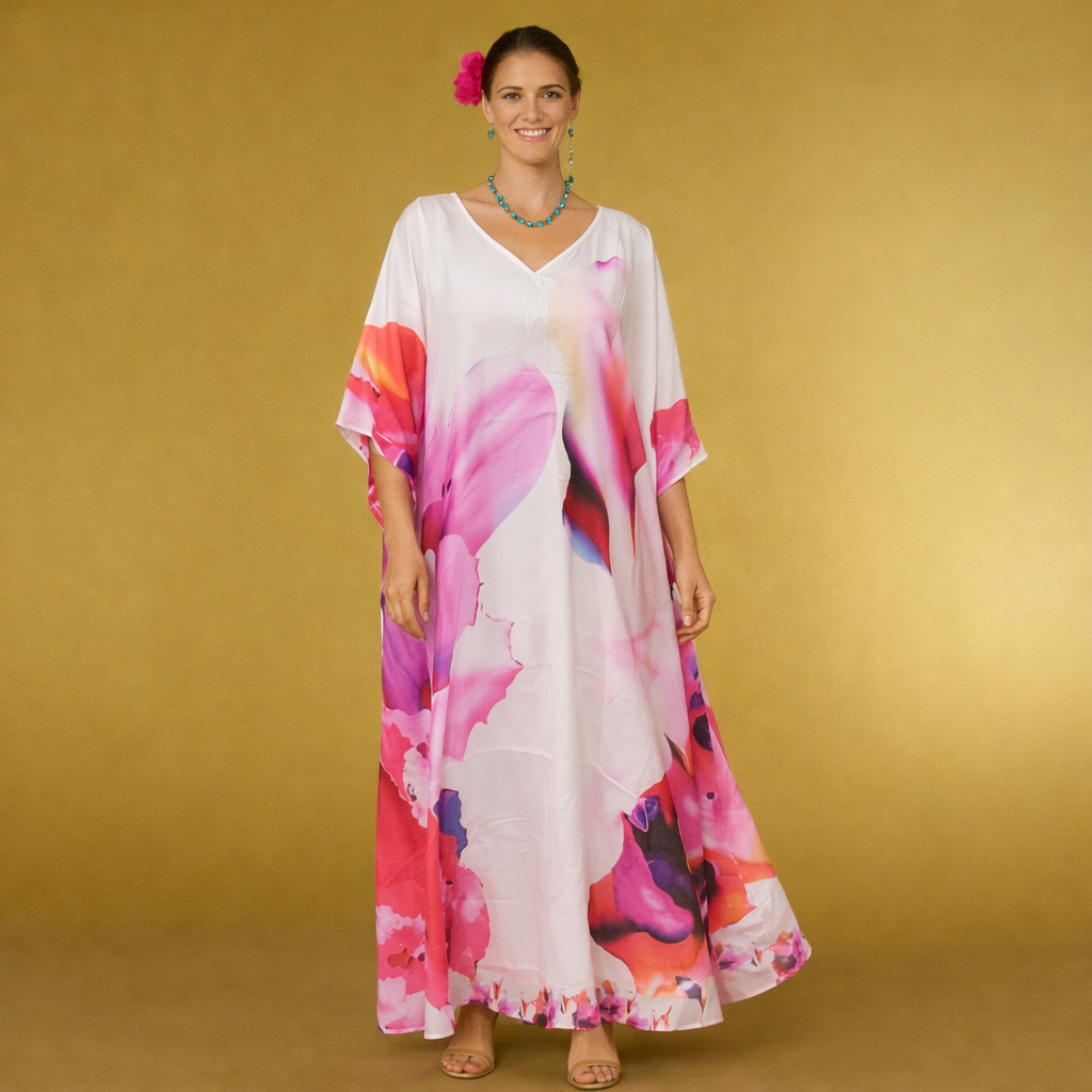 White Maya Bliss Flora Boho kaftan - Sizes Available AU 14-30