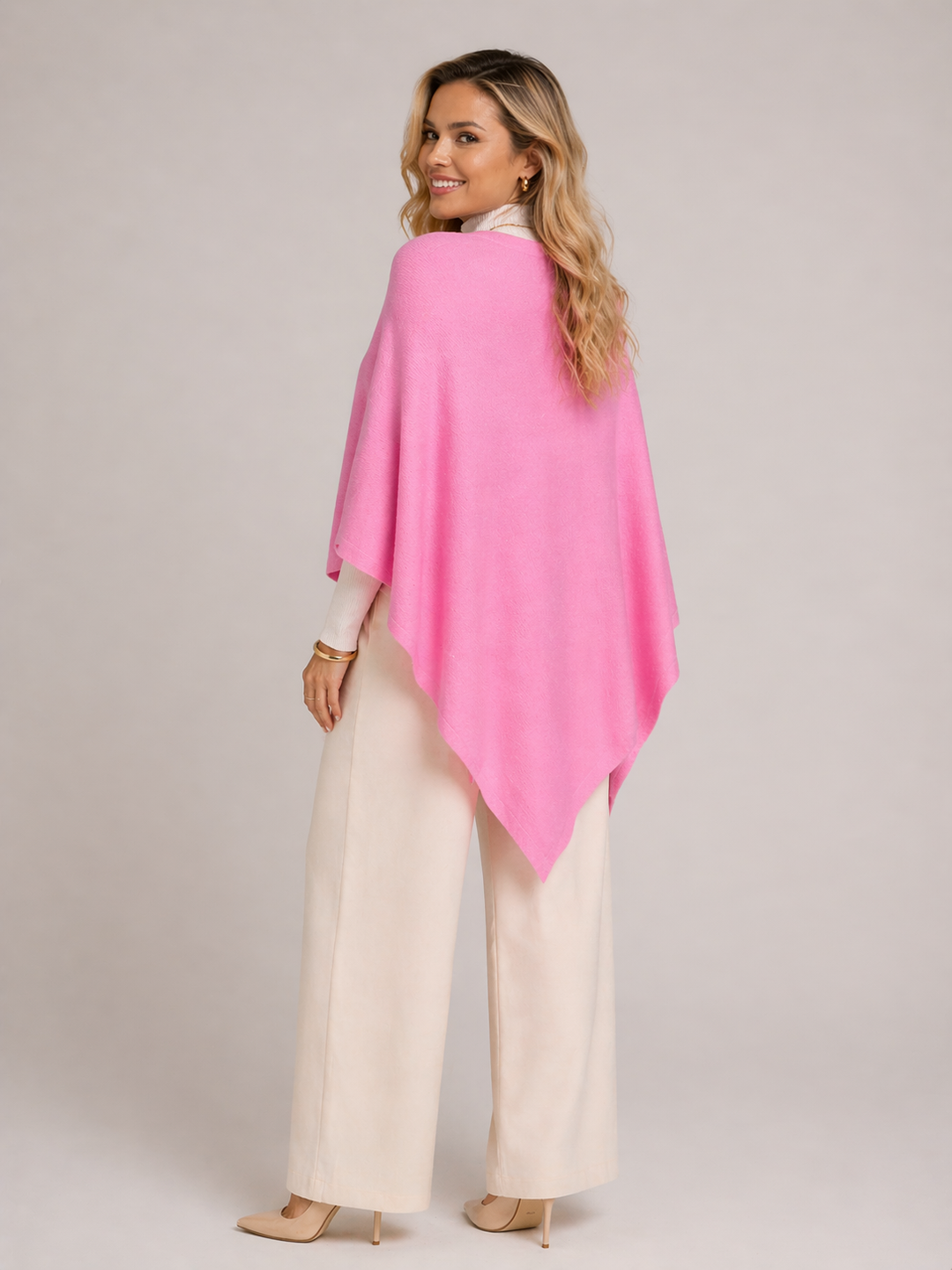 Pink V Neck Julian Cashmere Poncho