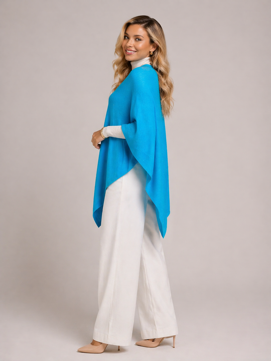 Blue V Neck Julian 100% Cashmere Poncho