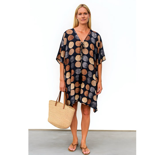 Maya Navy Blue Dotted Short Kaftan Top Tunic Sizes Available AU 14-30