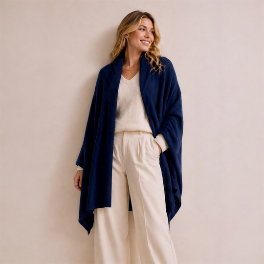 Navy Blue Cashmere Julian Travel Wrap Extra Large