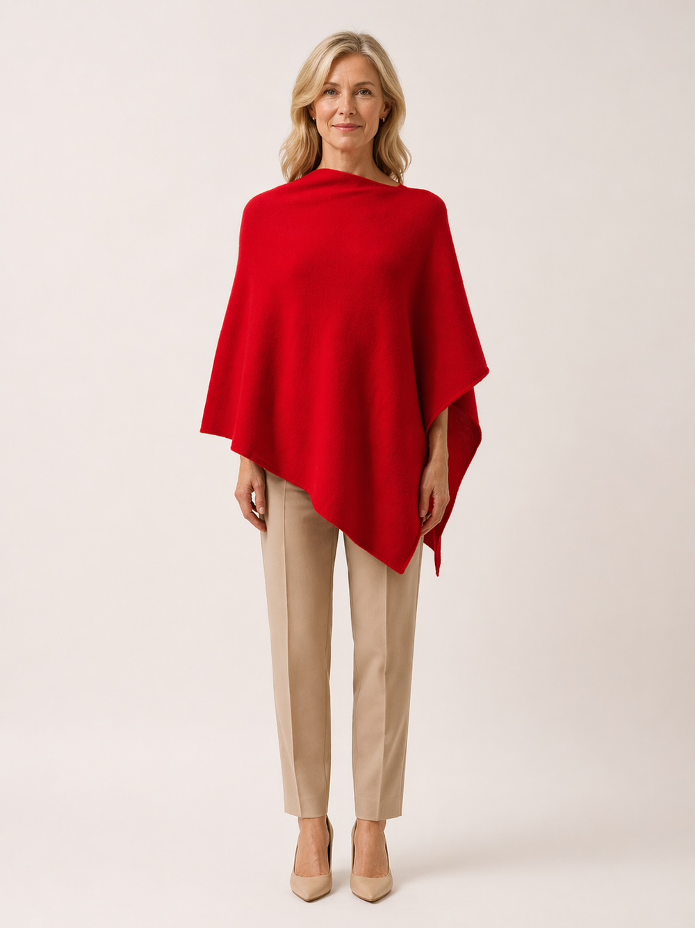 Red Wool Blend Poncho One Size AU 8-18