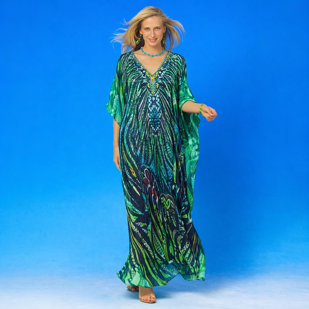Foressa Royals Maya Silk Mix Bling Kaftan.         Sizes Available AU 16-32