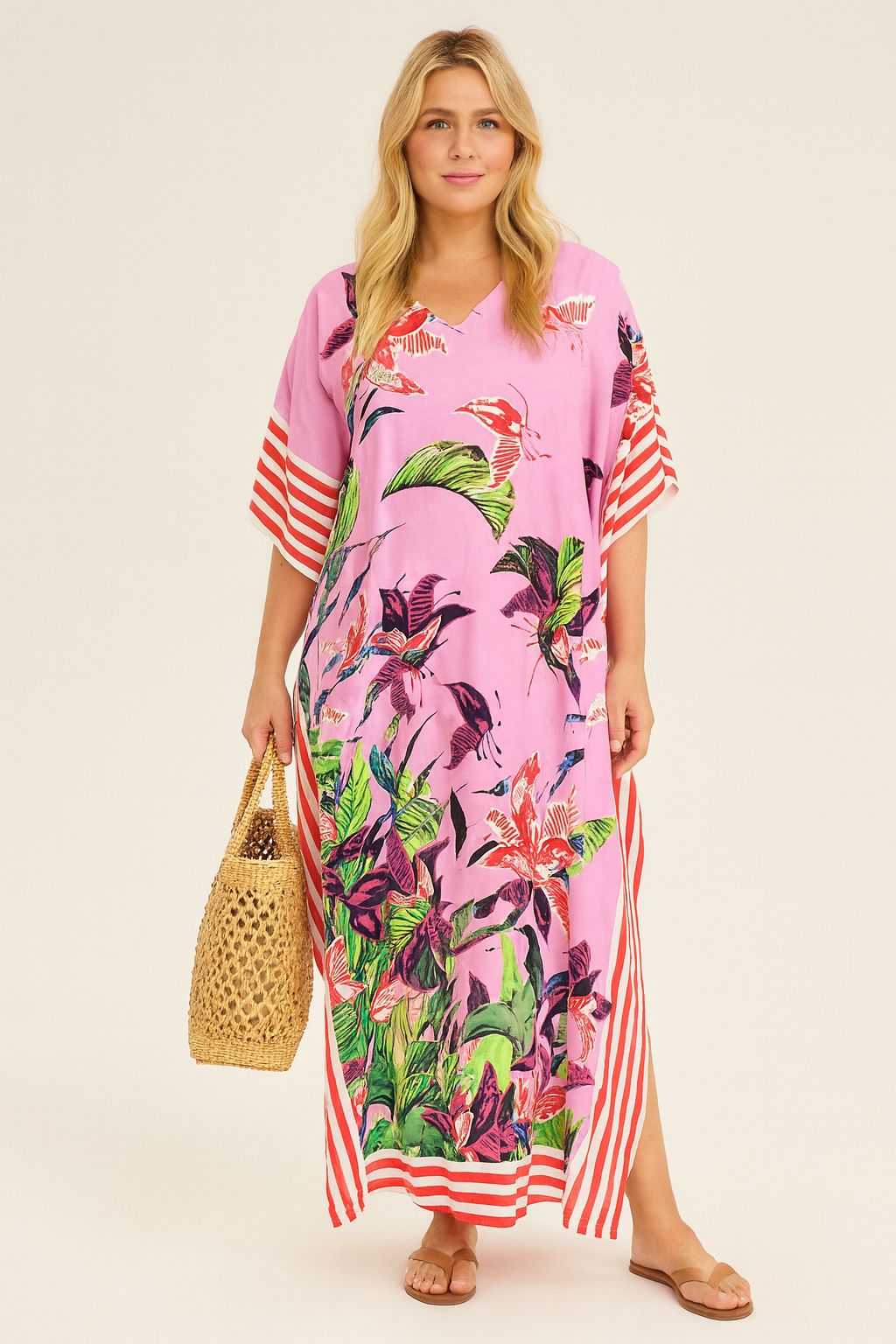 Hawaiian Lily Purple Pink Maya Kaftan  - Sizes Available AU 14-30