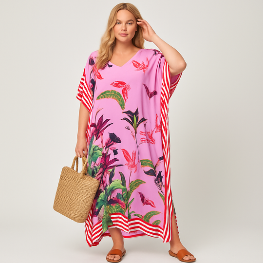 Hawaiian Lily Purple Pink Maya Kaftan  - Sizes Available AU 14-30