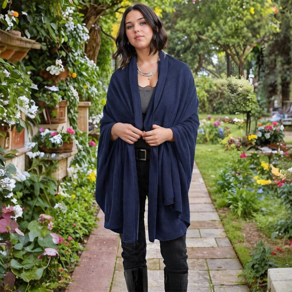 Navy Blue Cashmere Julian Travel Wrap Extra Large