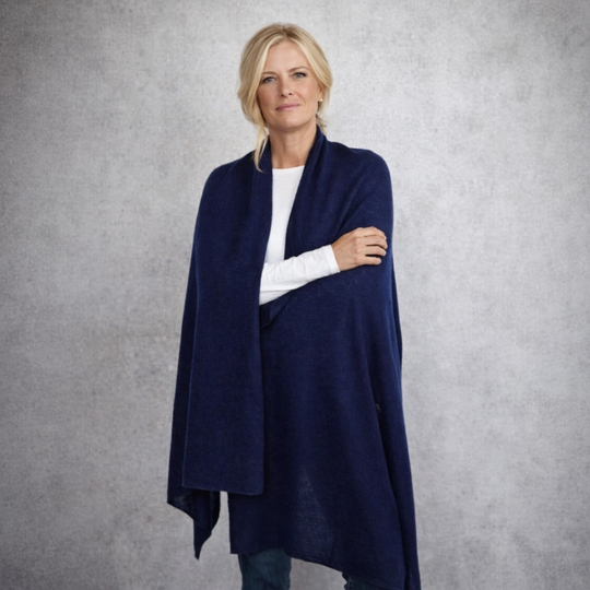 Navy Blue 100% Cashmere 2 ply Julian Wrap/ Scarf-Extra Large