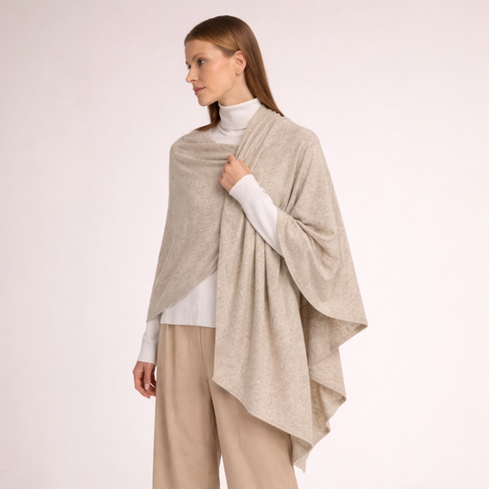Crème Grainy 100% Cashmere Knitted Julian Travel Wrap/ Scarf