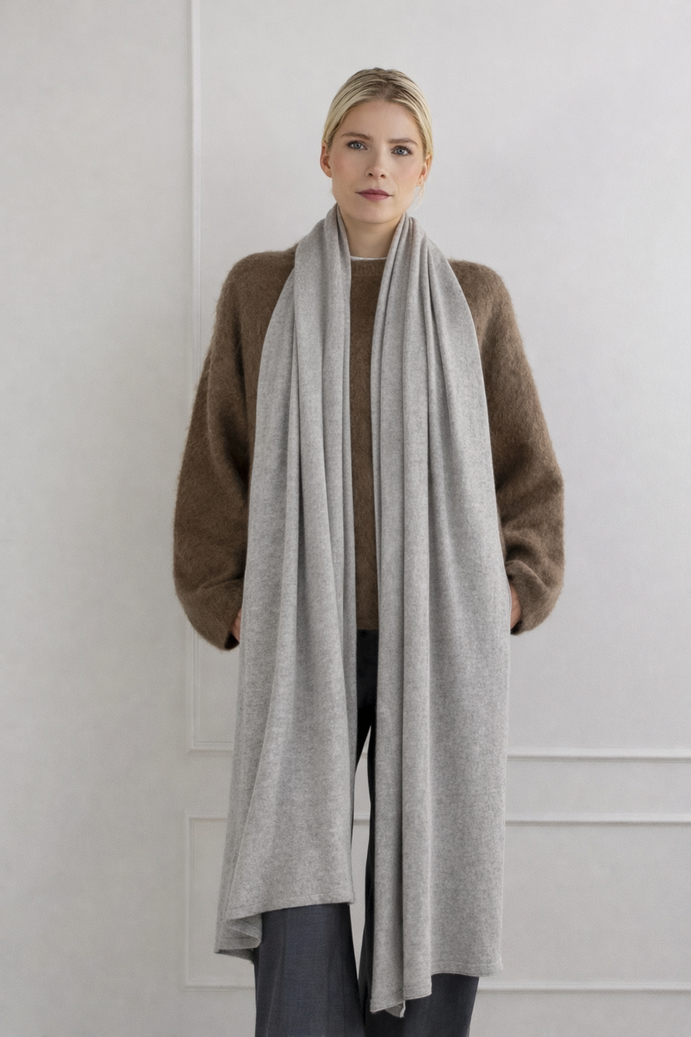 Light Grey 100% Cashmere 2 ply Julian Wrap/ Scarf-XXL Size