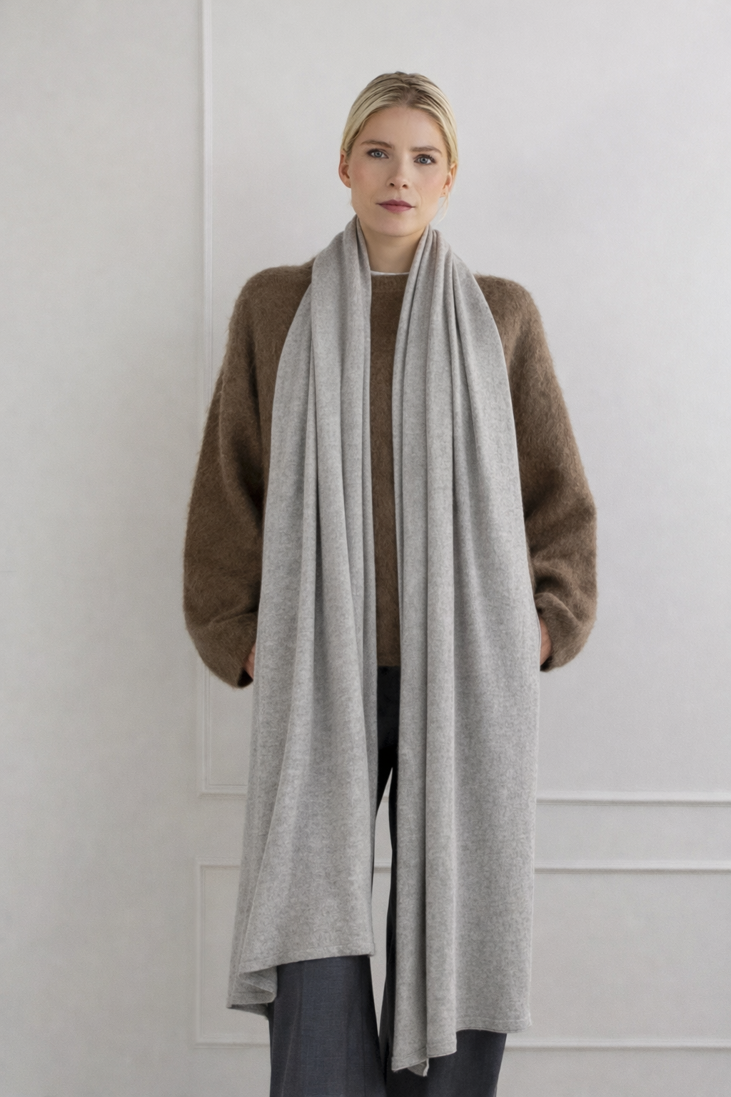 Light Grey 100% Cashmere 2 ply Julian Wrap/ Scarf-XXL Size