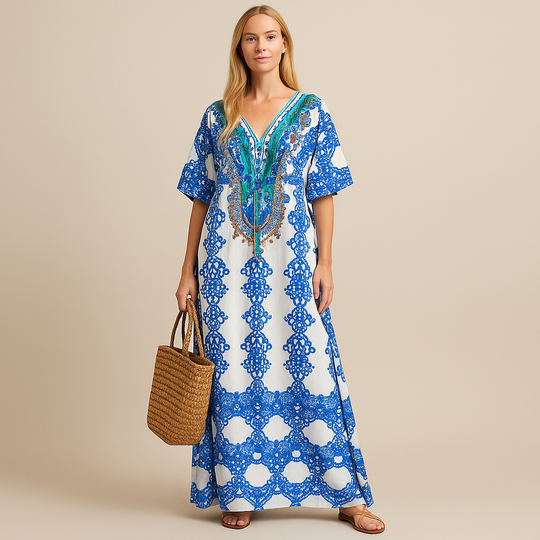 White Coco Bella kaftan Resort Wear White Oasis