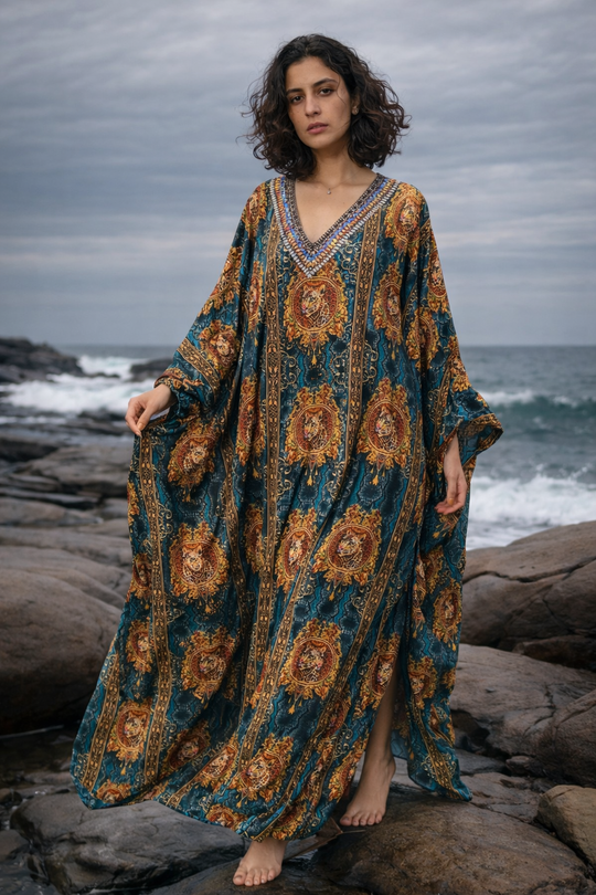 Maya Long Bling Kaftan.   Sizes Available AU 12-32