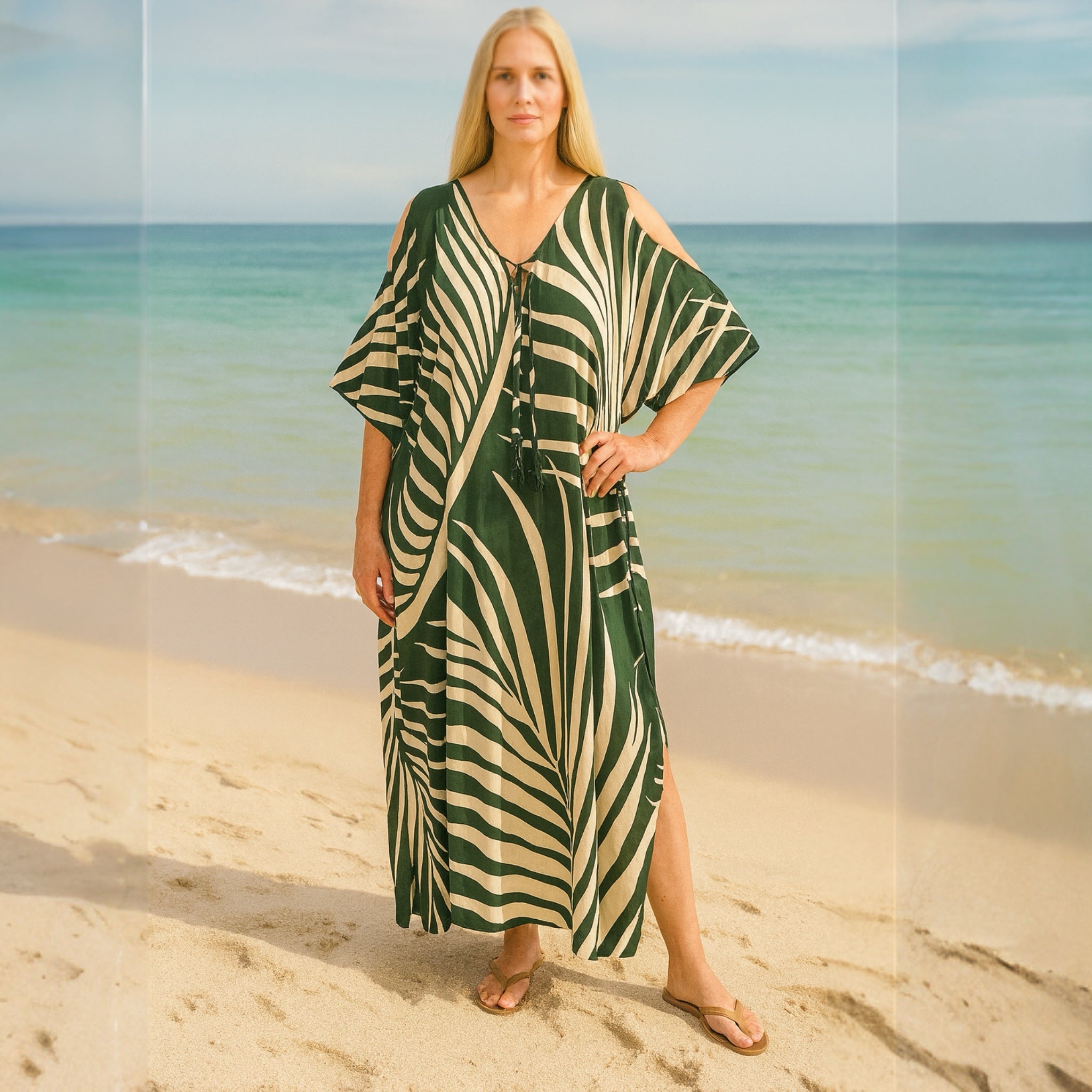 Maya Rayon Cold Shoulder Long Kaftan. Sizes Available AU 12-30