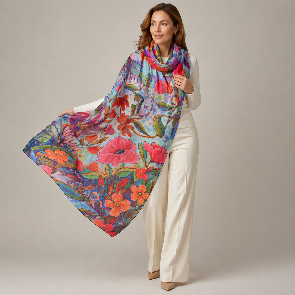 Cashmere Printed Wearable art Julian Scarf-More Designs Available