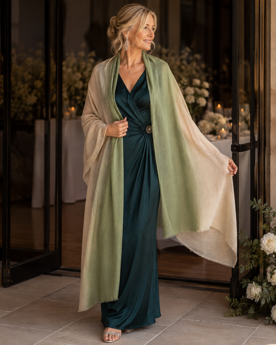 Julian 100% Cashmere Ultra fine  oversized scarf/ wrap/ shawl-Gradient Olive