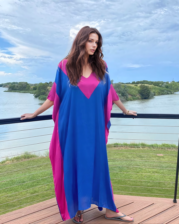 Blue Tropical Resort Cotton Kaftan