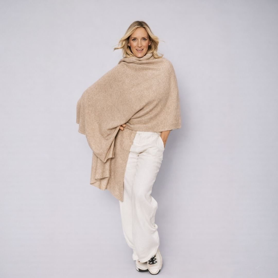 Beige Julian 100% Cashmere Knitted 2 Ply  Extra large Travel Wrap/Shawl