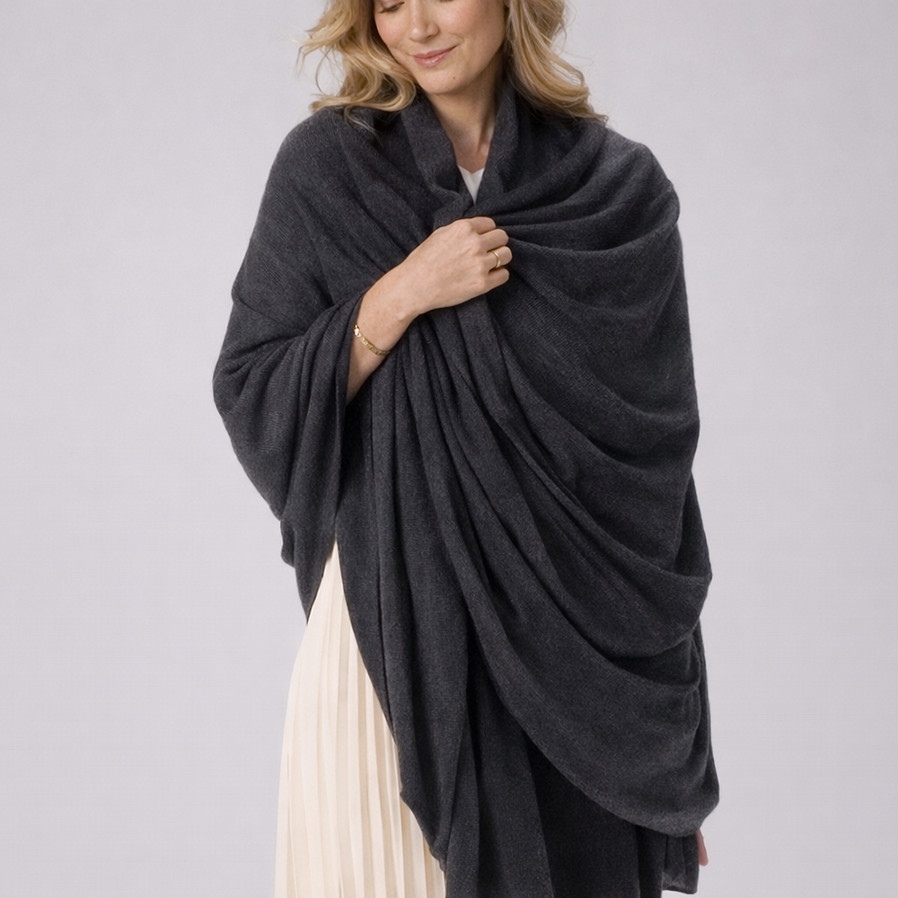 Dark Grey Julian Oversized Cashmere Hand Woven Travel Wrap
