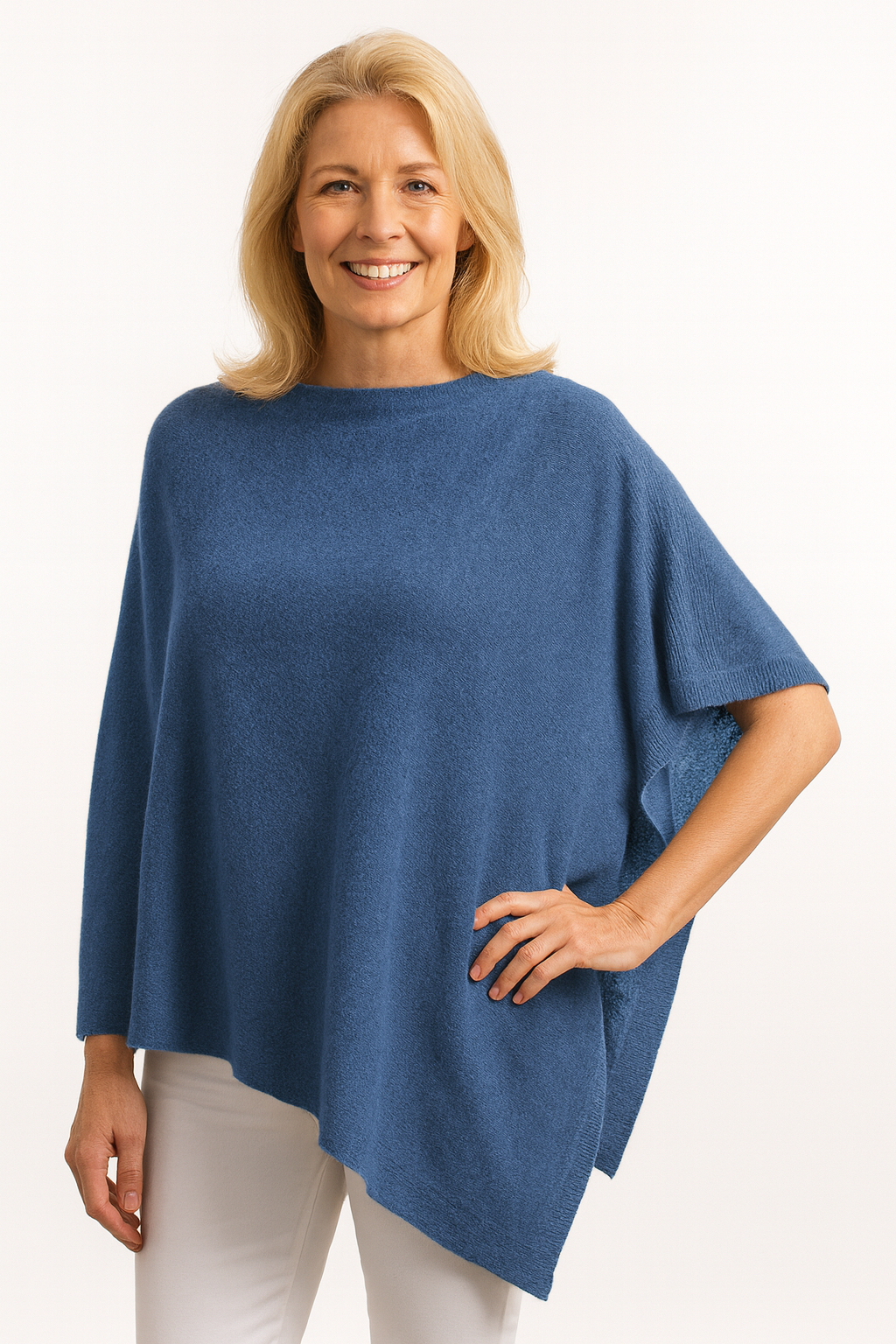 Denim Blue Julian 100% Cashmere Knitted Poncho