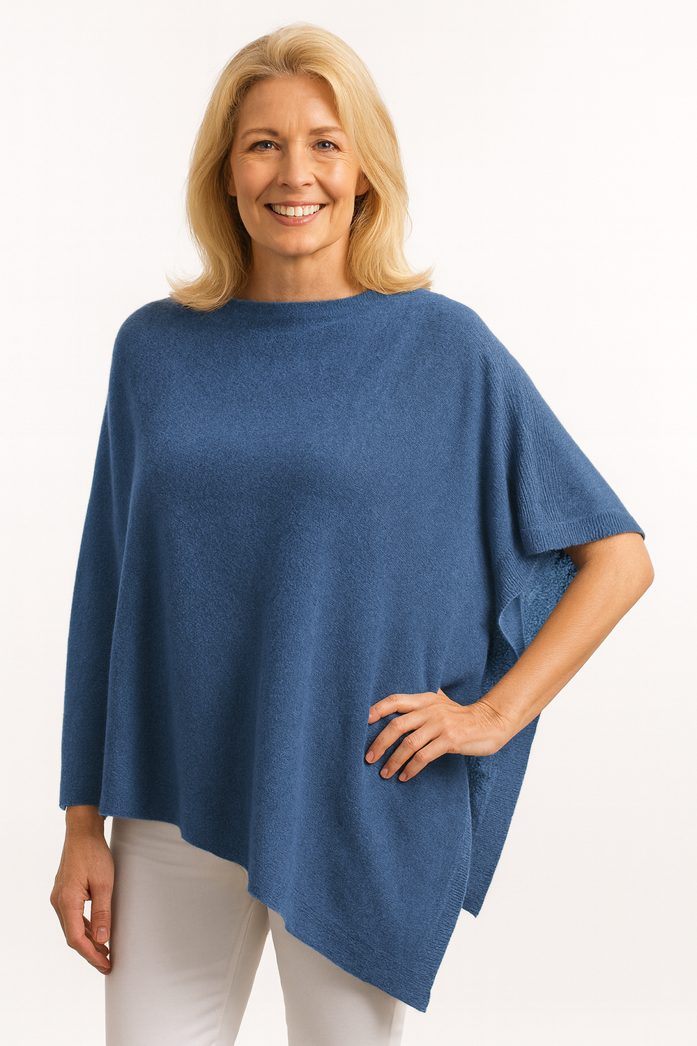 Denim Blue Julian 100% Cashmere Knitted Poncho