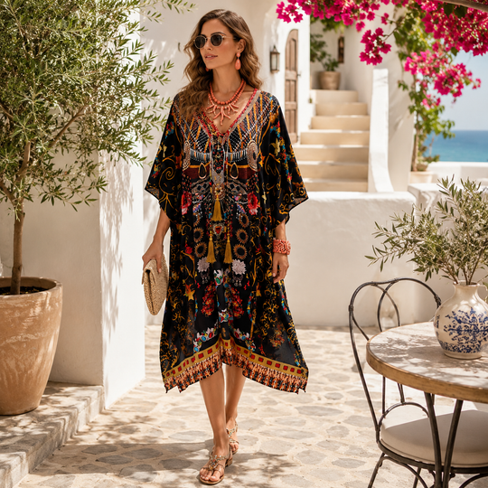 Coco Bella Black Mid Length Tunic Short kaftan  12-20