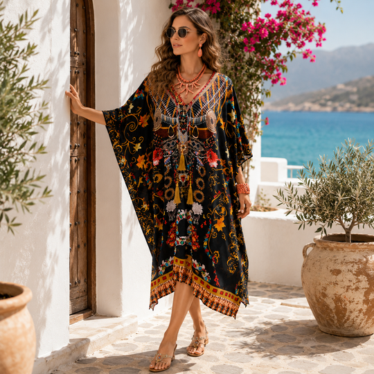 Coco Bella Black Mid Length Tunic Short kaftan  12-20