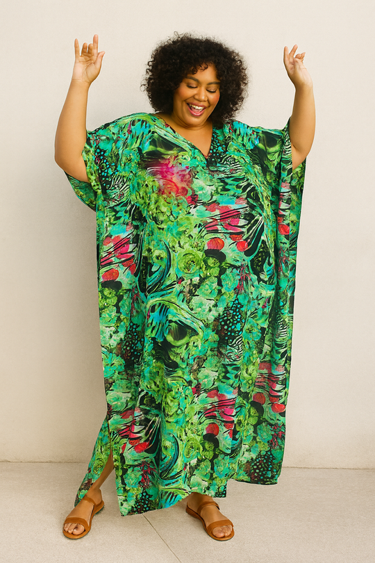 Maya Panama Green kaftan- Sizes Available AU 14-30