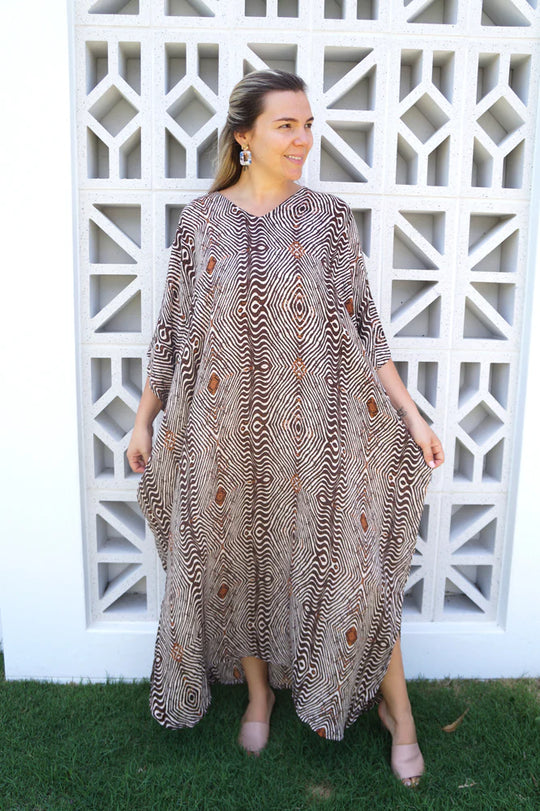 Brown Rayon Maya Kaftan Dress One Size Fits All 16 to 26