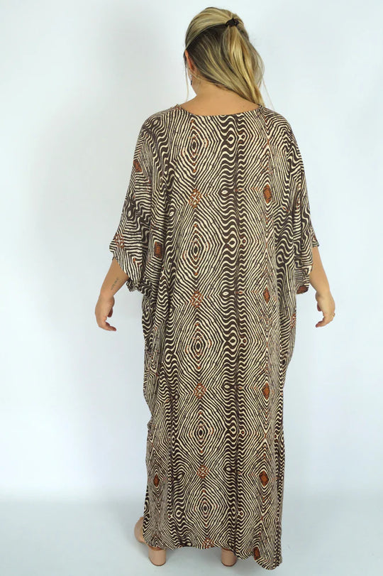 Brown Rayon Maya Kaftan Dress One Size Fits All 16 to 26