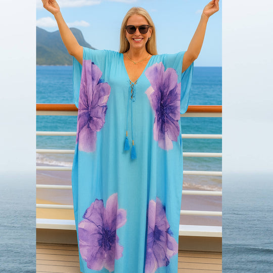 Seatie Hibiscus Coco Bella Silk Blend kaftan Maxi