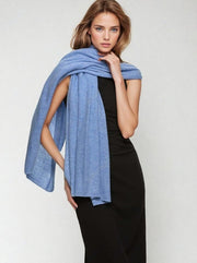 Blue 100% Cashmere 2 ply knitted Julian Travel Wrap