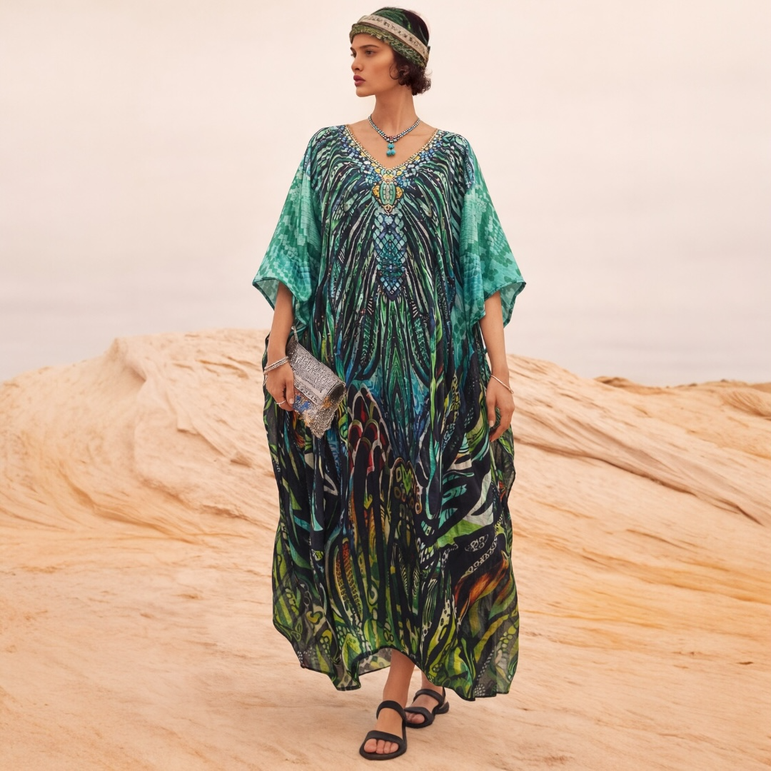 Foressa Royals Maya Silk Mix Bling Kaftan.         Sizes Available AU 16-32