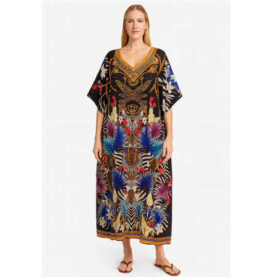 Black Gilado Maya Silk Mix Bling Kaftan.         Sizes Available AU 12-32