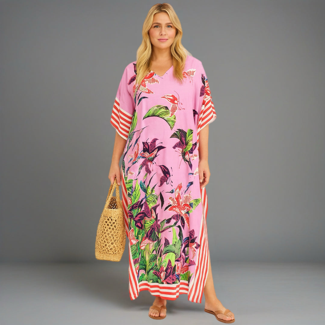 Hawaiian Lily Purple Pink Maya Kaftan  - Sizes Available AU 14-30